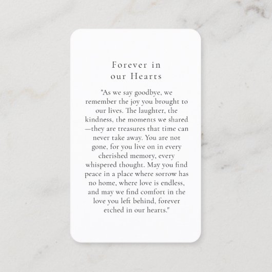 「愛する思い出の中」写真葬儀記念祈りの言葉 名刺 (裏面)