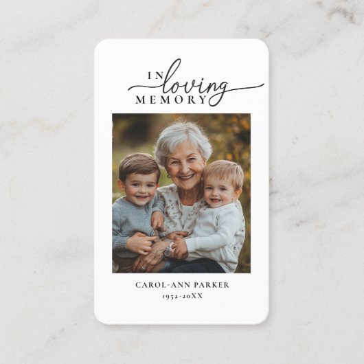 「愛する思い出の中」写真葬儀記念祈りの言葉 名刺 (正面)