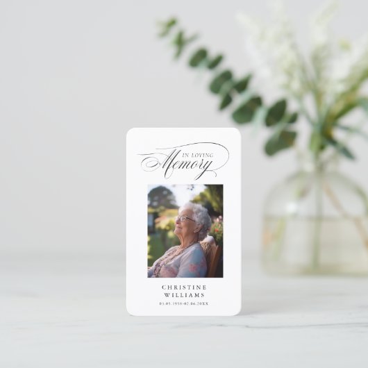 「愛する思い出の中」写真葬儀記念祈りの言葉 名刺 (スタンド正面)