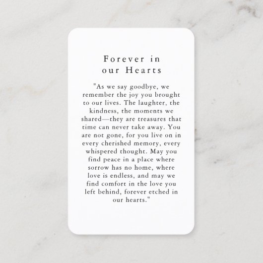 「愛する思い出の中」写真葬儀記念祈りの言葉 名刺 (裏面)