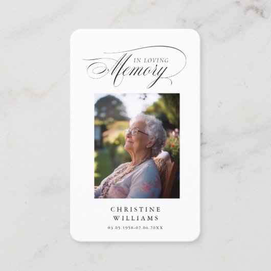 「愛する思い出の中」写真葬儀記念祈りの言葉 名刺 (正面)