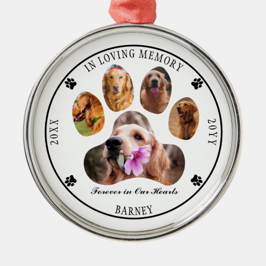 愛する思い出の写真でペットの追悼 – 白 メタルオーナメント (正面)