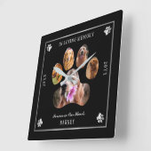 愛する思い出の写真でペット記念ブラックシルバー スクエア壁時計 (傾斜)