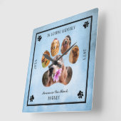 愛する思い出の写真でペット記念碑 – ブ   ルーブラック スクエア壁時計 (傾斜)