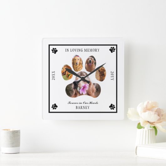 愛する思い出の写真でペット記念 – 白黒 スクエア壁時計 (ホーム)