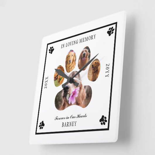 愛する思い出の写真でペット記念 – 白黒 スクエア壁時計 (傾斜)