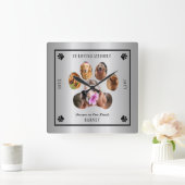 愛する思い出の写真でペット記念 – 銀色 スクエア壁時計 (ホーム)