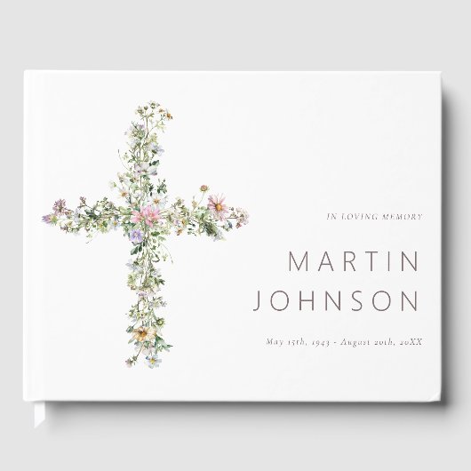 愛する思い出の葬儀で牧草地ワイルドフラワークロス ゲストブック (正面)