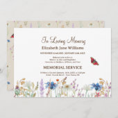 愛する思い出の葬儀ワイルドフラワー&バタフライ 招待状 (正面/裏面)