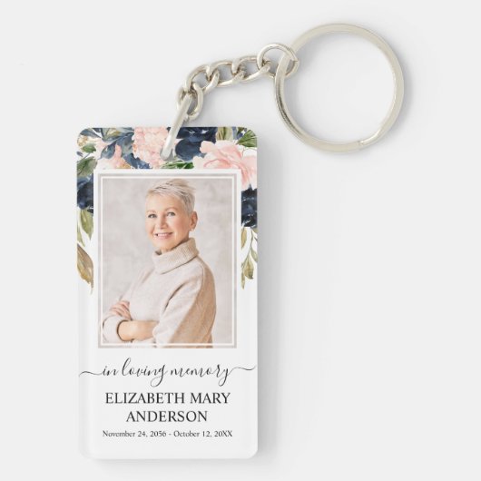 愛する思い出の記念写真ピンクの海軍フローラ キーホルダー (裏面)
