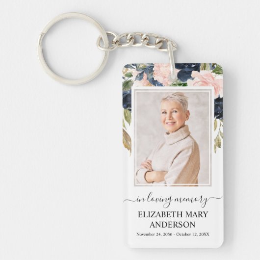 愛する思い出の記念写真ピンクの海軍フローラ キーホルダー (正面)