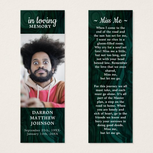 愛する思い出の記念写真葬儀詩ブックマーク (正面&裏面)