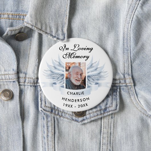 愛する思い出パーソナライズされたに天使の翼の記念碑 缶バッジ (インサイチュ)