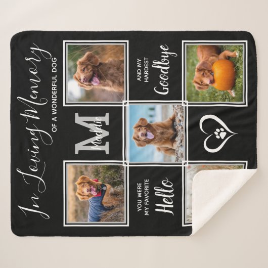 愛する思い出パーソナライズされたペット記念5写真 シェルパブランケット (正面(横))
