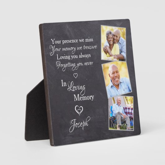 愛する思い出パーソナライズされた3モダン写真記念 フォトプラーク (正面)