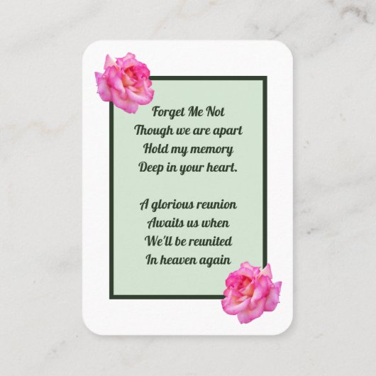 愛する思い出フォトピンクのバラと詩の記念撮影 コーリングカード (裏面)