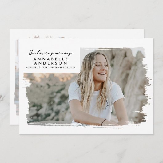 愛する思い出モダンに2写真葬儀/メモリアル サンキューカード (正面/裏面)