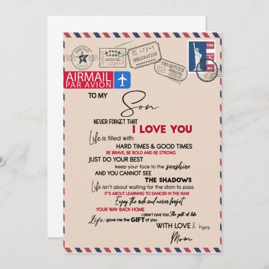 愛する息子へ | 息子よ、私が愛していることを決して忘れないで 招待状 (正面/裏面)