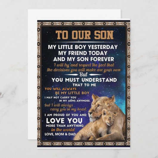 愛する息子へ｜私たちの息子へ、自信を持って、愛している 招待状 (正面/裏面)