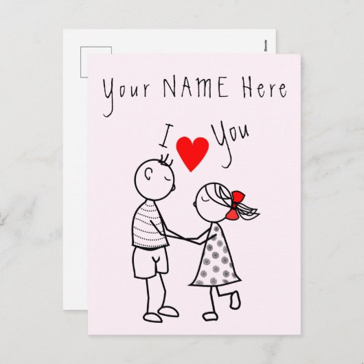 愛する愛するカード愛のカップル – カスタム文字名 シーズンポストカード (正面/裏面)
