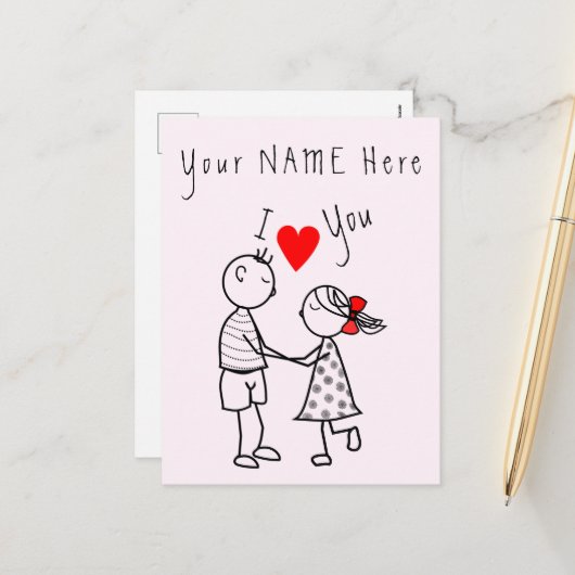 愛する愛するカード愛のカップル – カスタム文字名 シーズンポストカード (正面/裏面インサイチュ)