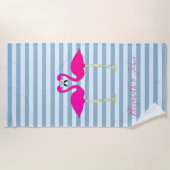 愛する愛らしいフラミンゴストライプスを描パーソナライズされたく ビーチタオル (正面)