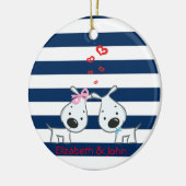 愛する愛ストライプの愛の犬パーソナライズされた セラミックオーナメント (左)
