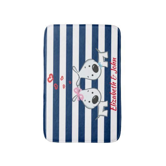 愛する愛ストライプの愛の犬パーソナライズされた バスマット (正面縦)