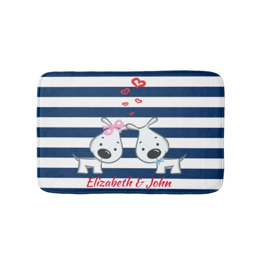 愛する愛ストライプの愛の犬パーソナライズされた バスマット (正面)