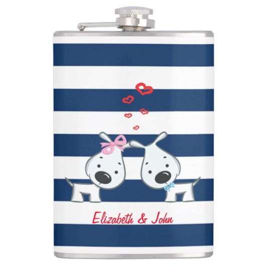 愛する愛ストライプの愛の犬パーソナライズされた フラスク (正面)