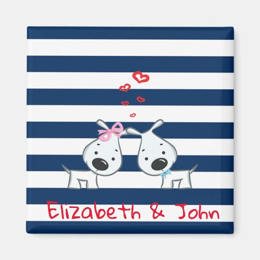 愛する愛ストライプの愛の犬パーソナライズされた マグネット (正面)