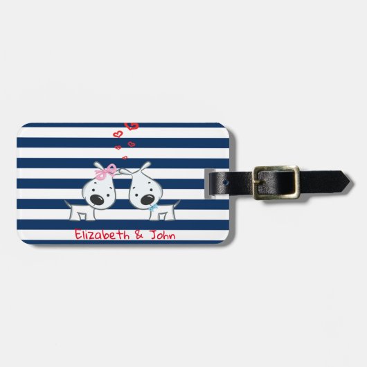 愛する愛ストライプの愛の犬パーソナライズされた ラゲッジタグ (正面横)