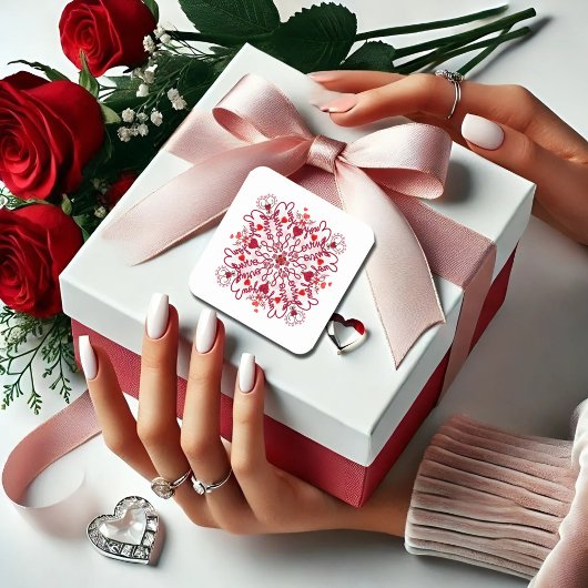 愛する手書きのシームレスなドゥードルバレンタイン スクエアシール