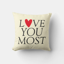 "愛する最も" パーソナライズされた赤いハート クッション
