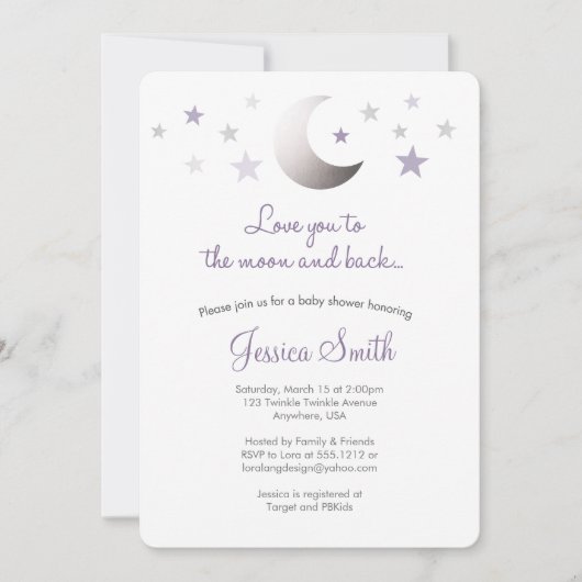 愛する月とバックベビーシャワー招待状 招待状 (正面)