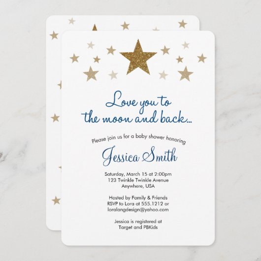 愛する月とバックベビーシャワー招待状 招待状 (正面/裏面)