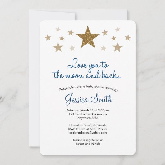 愛する月とバックベビーシャワー招待状 招待状 (正面)