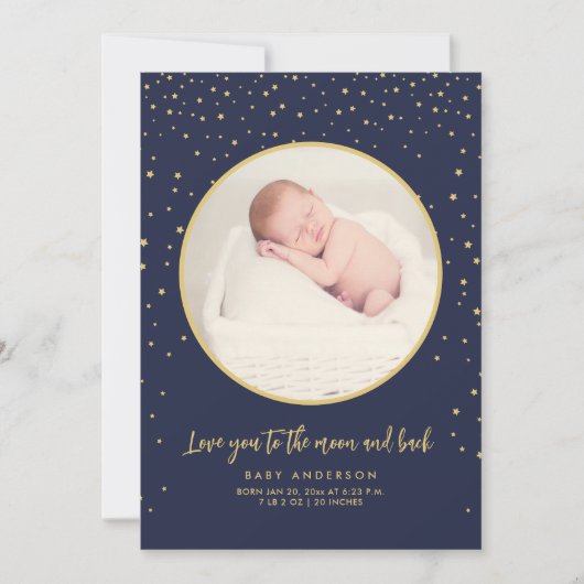 愛する月とバックベビー写真誕生 案内状 (正面)