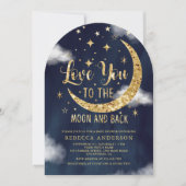 愛する月とバック金ゴールド赤ちゃんシャワー 招待状 (正面)