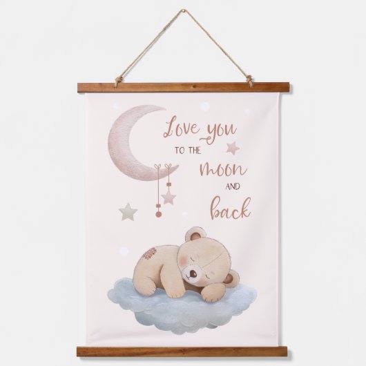 愛する月と背中 – 愛らしいクマの壁 吊り下げ型タペストリー (正面)