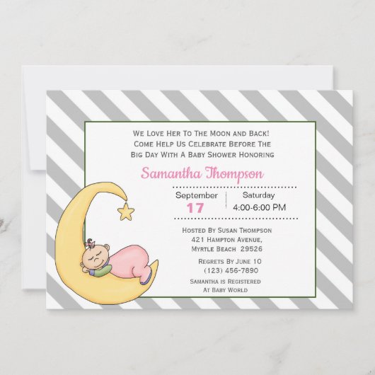 愛する月にベビーガールシャワー招待状 招待状 (正面)