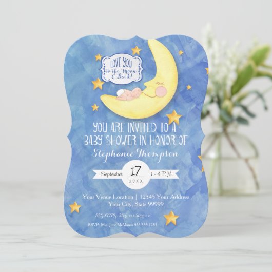 愛する月に戻る水の色ベビーシャワー 招待状 (スタンド正面)