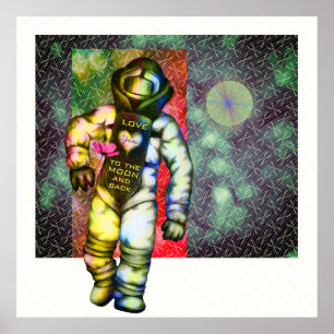 愛する月の宇宙飛行士スケッチカッコいい宇宙 ポスター