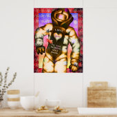 愛する月の宇宙飛行士スケッチカッコいい宇宙 ポスター (キッチン)