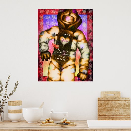 愛する月の宇宙飛行士スケッチカッコいい宇宙 ポスター (キッチン)