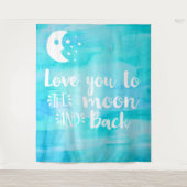 愛する月の青の水色タイポグラフィ タペストリー (正面)