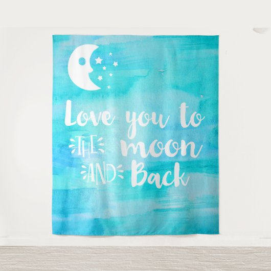 愛する月の青の水色タイポグラフィ タペストリー (正面)