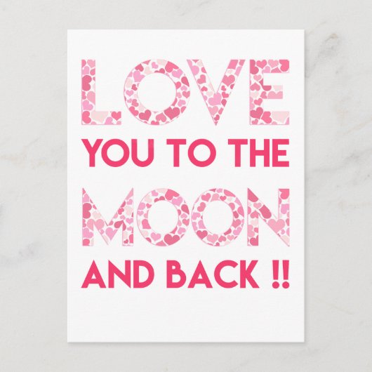 愛する月 – ピンクのハートタイポグラフィ ポストカード (正面)