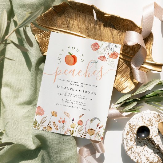 愛する桃のエレガントブライダルシャワー 招待状