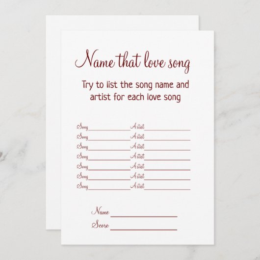 愛する歌のブライダルシャワーゲーム シーズンカード (正面/裏面)